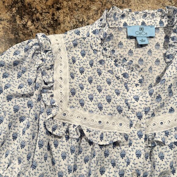 CeCe Top Boho Cottage Grandma Coquette Fairy Milkmaid Prairie Button Blue Small - Picture 4 of 6